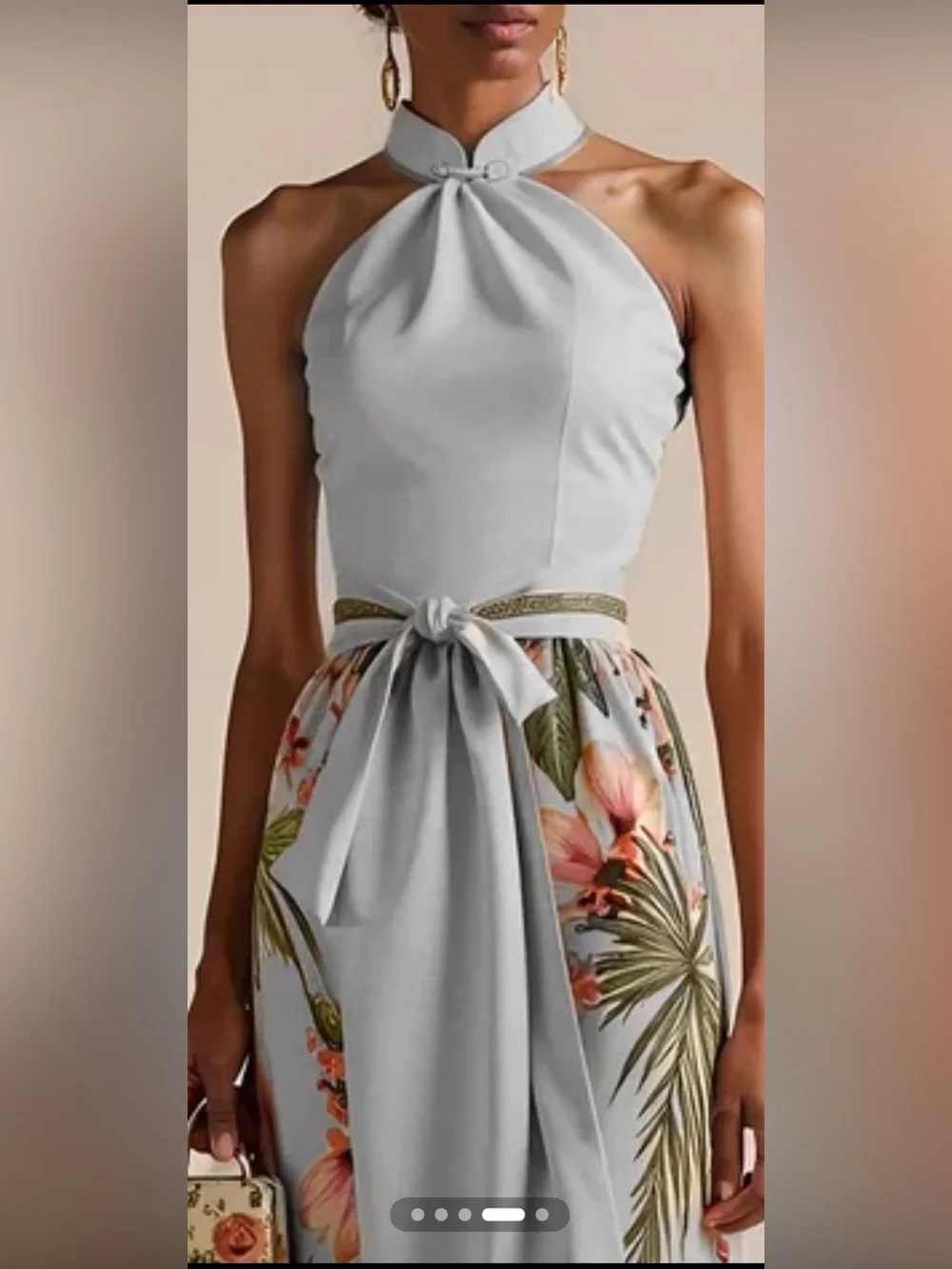 White Halter Maxi Skirt with Tropical Floral Print#351